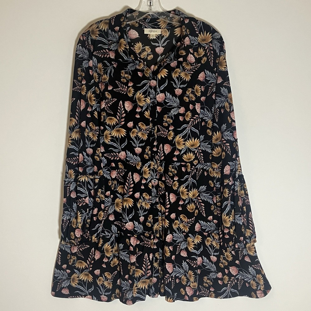 Style & Co Tunic 3X Black Multi Floral Plus Button Cowgirl Western Tiered Boho